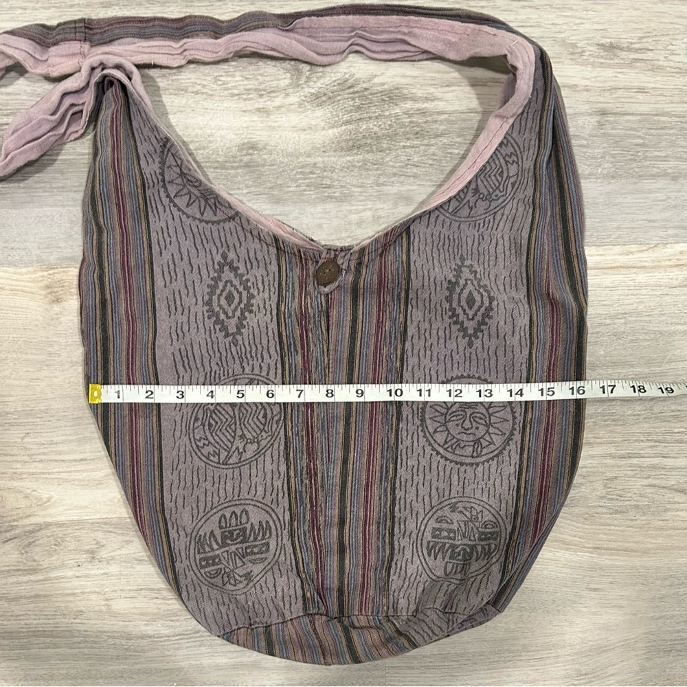 Flying High Boho Shoulder Tote Bag Purple Aztec Sun Moon 100% Cotton - Picture 4 of 8